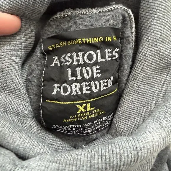 A$$holes Live Forever Gray Tie Dye Turtleneck Hoodie Unisex XL Embroidered - Picture 5 of 5